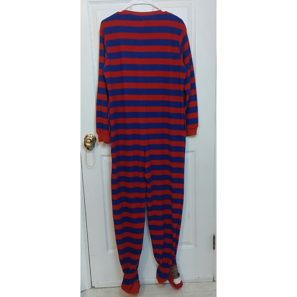 Nick And Nora Red Blue Striped Sock Monkey Footie One Piece Pajamas Unisex Sz S - Picture 2 of 13